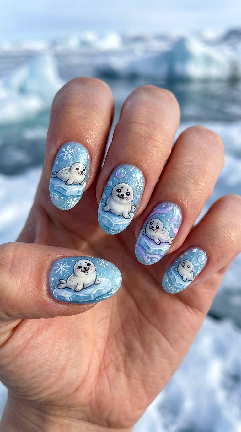 Seal Ice Floe Cuties Nails - 22 little seals cute kawaii nail ideas