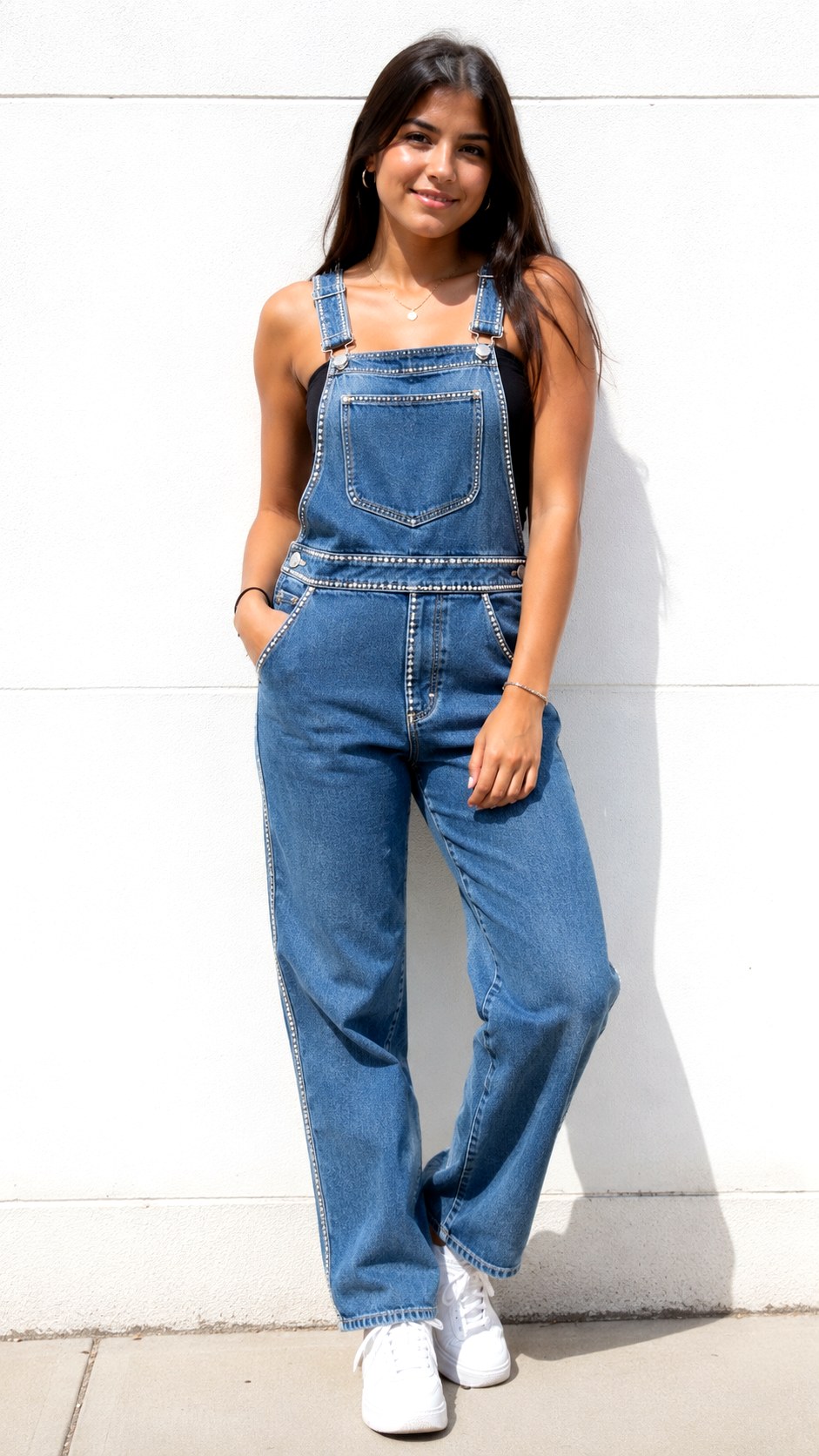 Seam Highlighted Rhinestone Lined Senior Overalls - 22 rhinestone lined senior overalls
