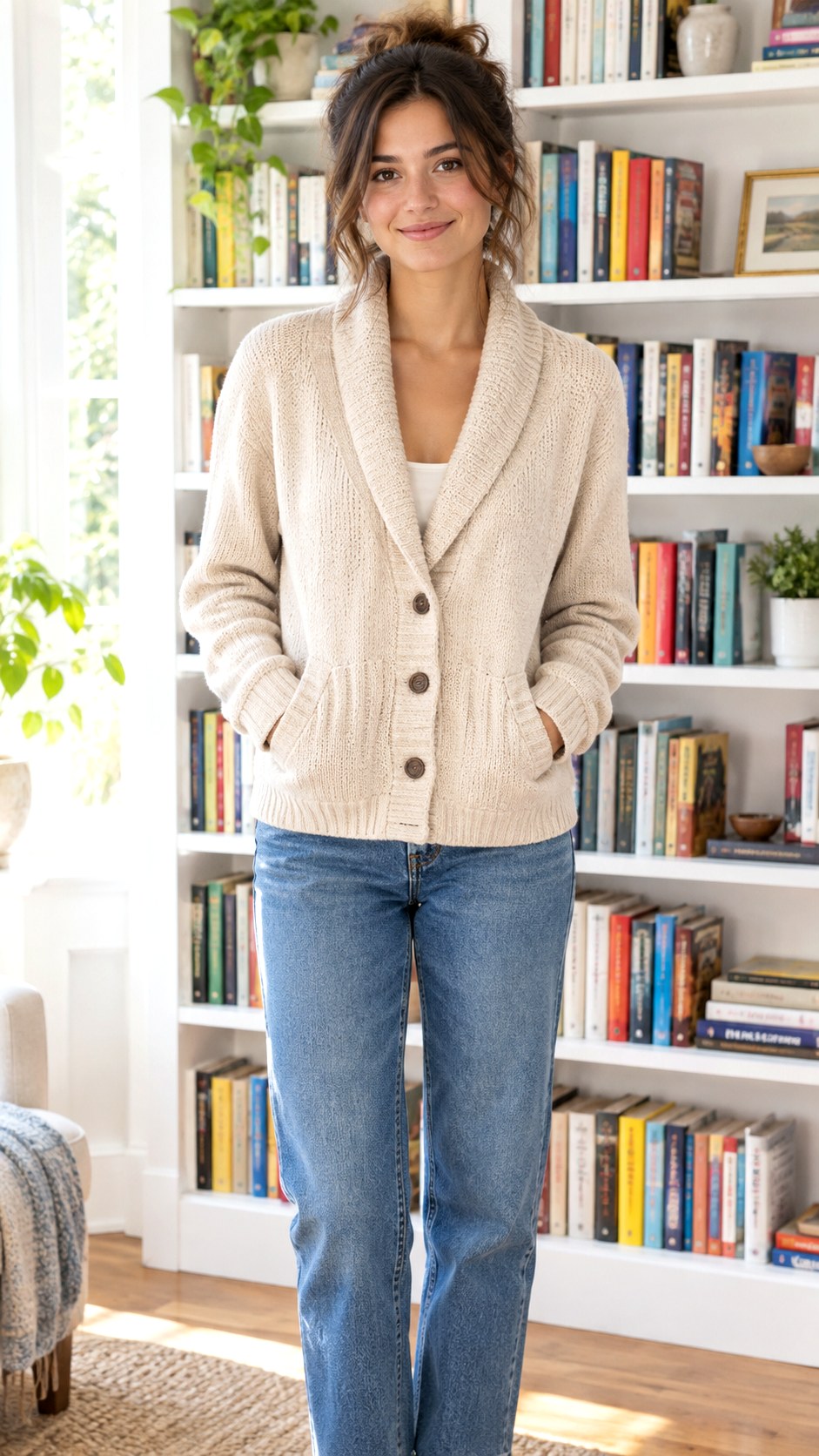 Shawl Collar Cardigan and Denim - 25 cozy fall outfit ideas