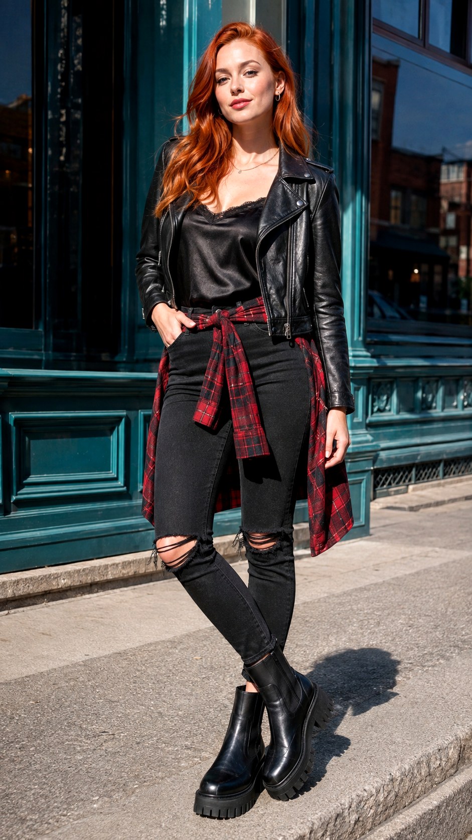 Silk Cami and Flannel Tied at Waist - 23 Soft Grunge Outfits Ideas