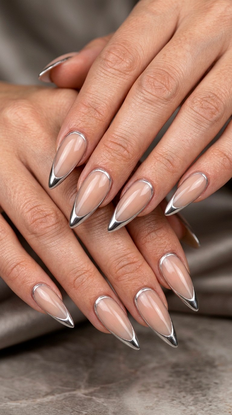 Silver Chrome Stiletto Frames - 20 luxury Chrome outline nail ideas