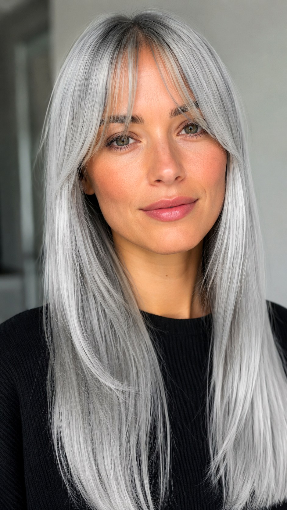 Silver Fox Smooth and Straight - 24 Wispy Curtain Bangs Long Hair Ideas