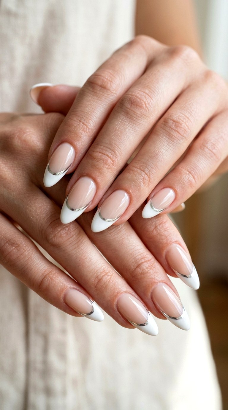 Silver Outline French Tips - 20 luxury Chrome outline nail ideas