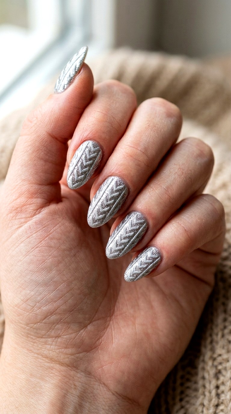 Silver Shimmer Sweater Nails - 24 winter sweater nails nail art design ideas