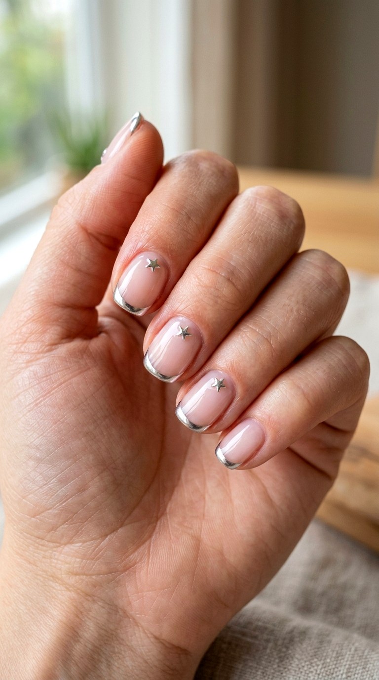 Silver Star French Tips - 24 y2k star short nail ideas