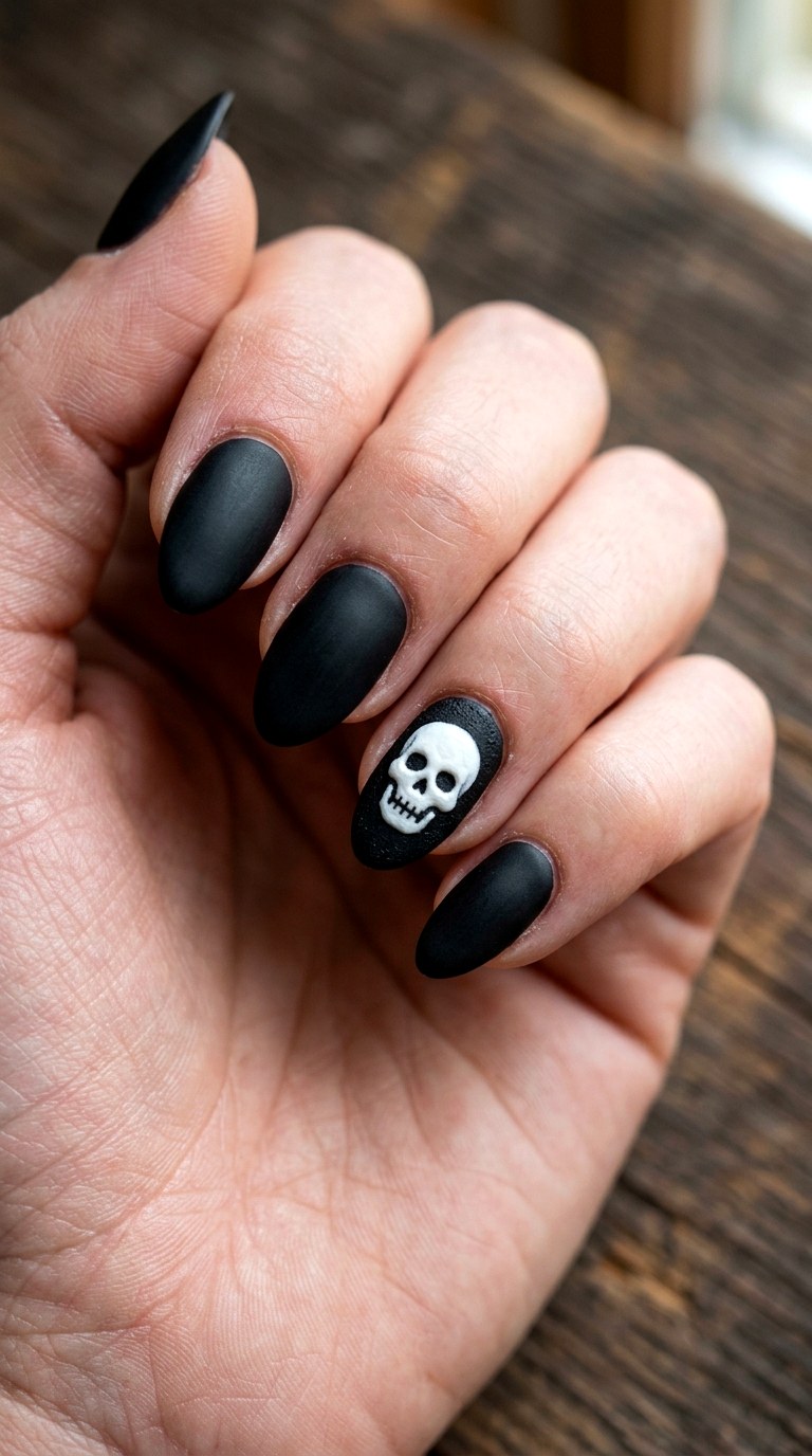 Simple Skull Accent Nails - 23 simple halloween nail ideas