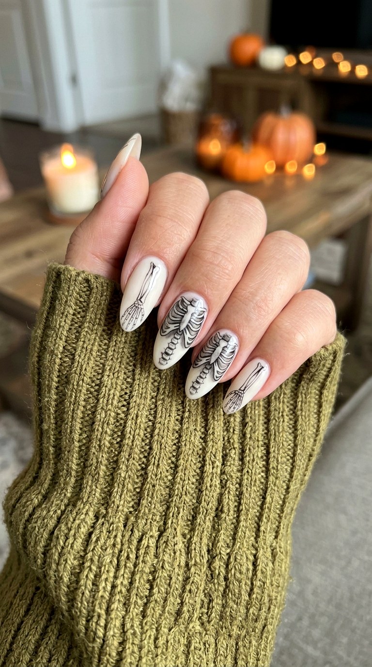 Skeleton Bone White Nails - 24 halloween nail ideas