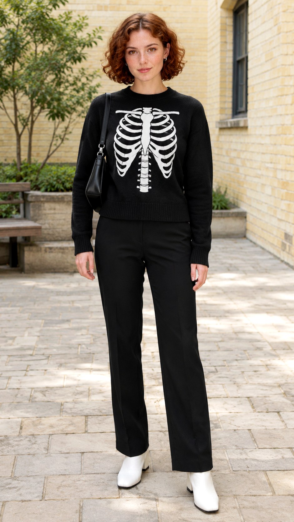 Skeleton Outfit With Graphic Knitwear - 20 halloween outfit ideas