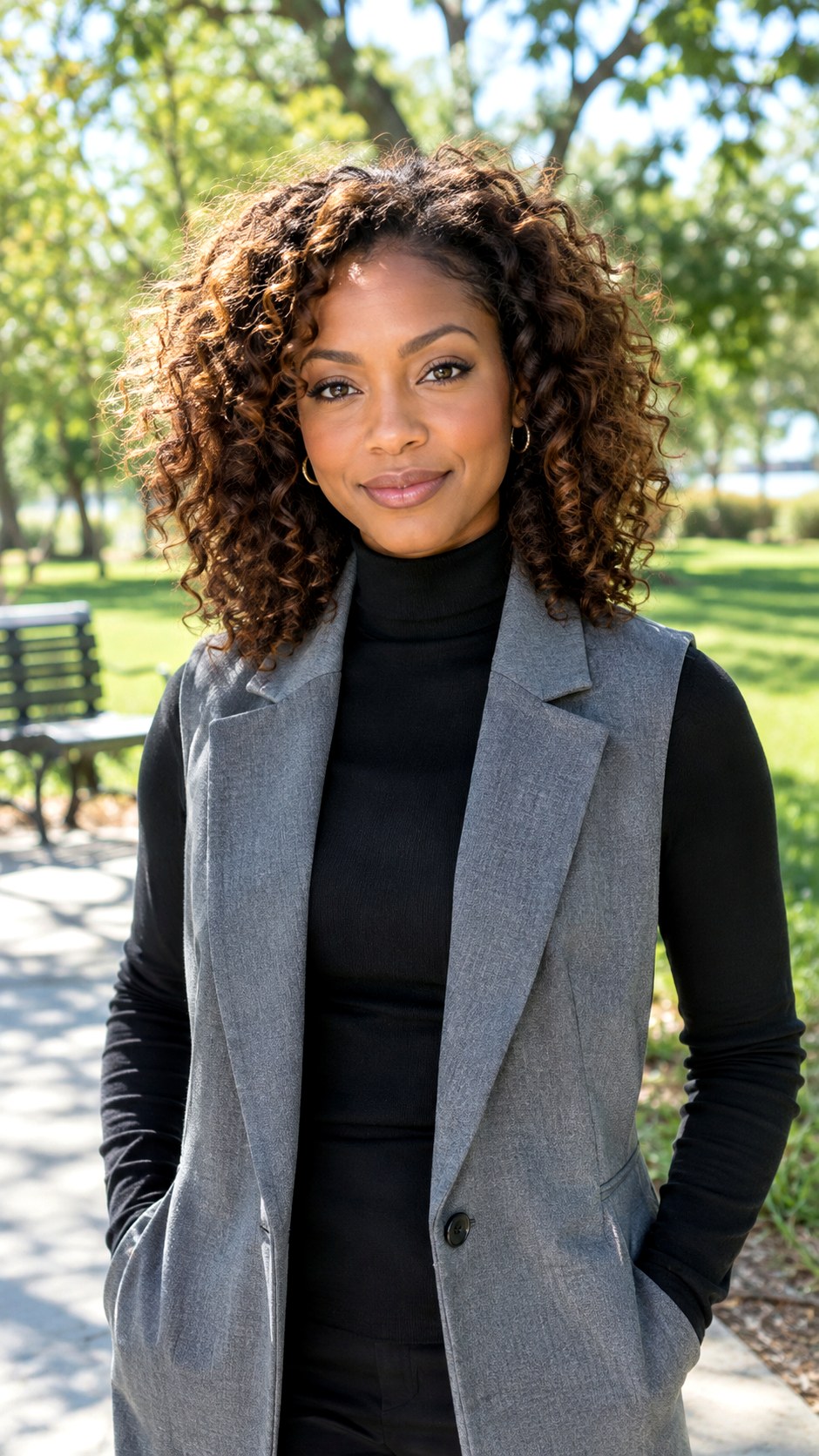 Sleeveless Blazer Over Turtleneck Sweater - 23 sleeveless blazer outfit ideas