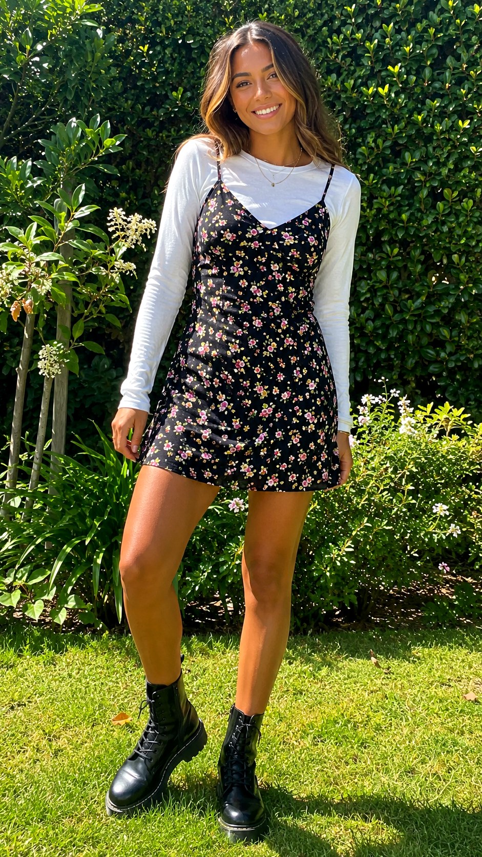 Slip Dress Over White Long Sleeve Tee - 23 Soft Grunge Outfits Ideas