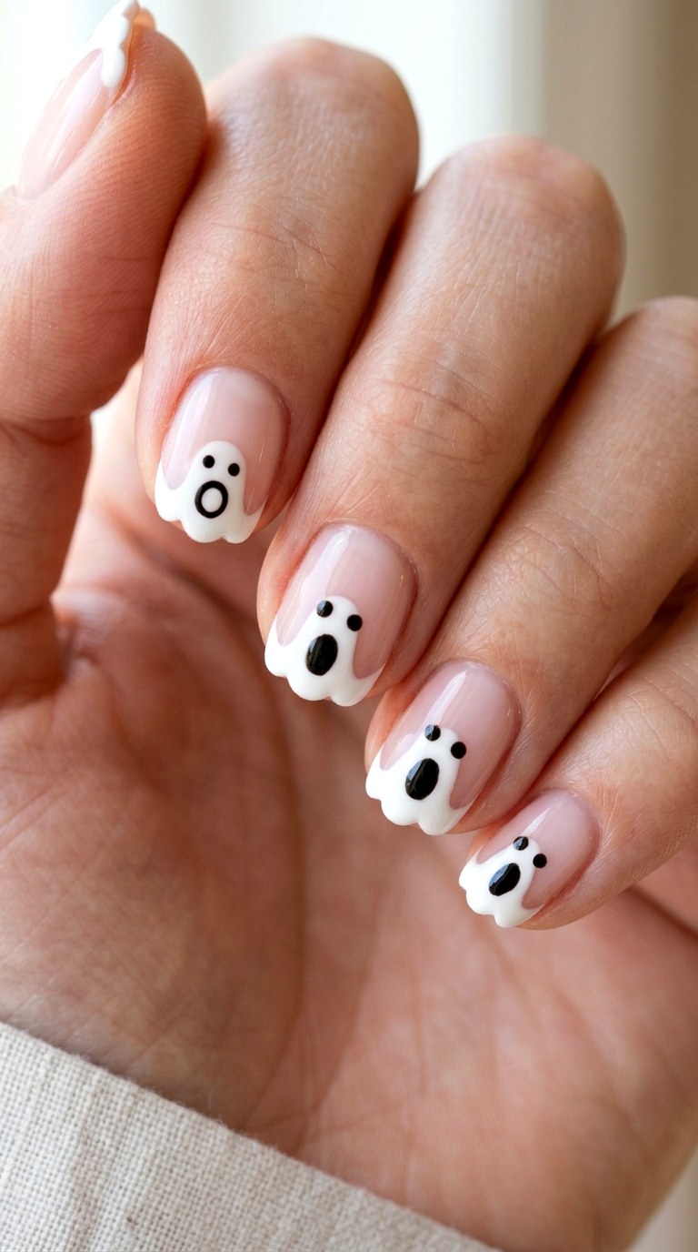 Smiley Ghost French Tips - 21 cute halloween nail ideas