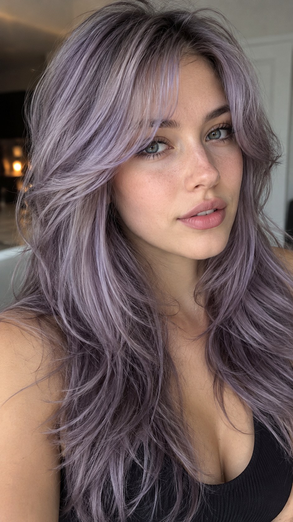 Smoky Lavender Layered Cut - 25 Long Layers with Curtain Bangs Ideas