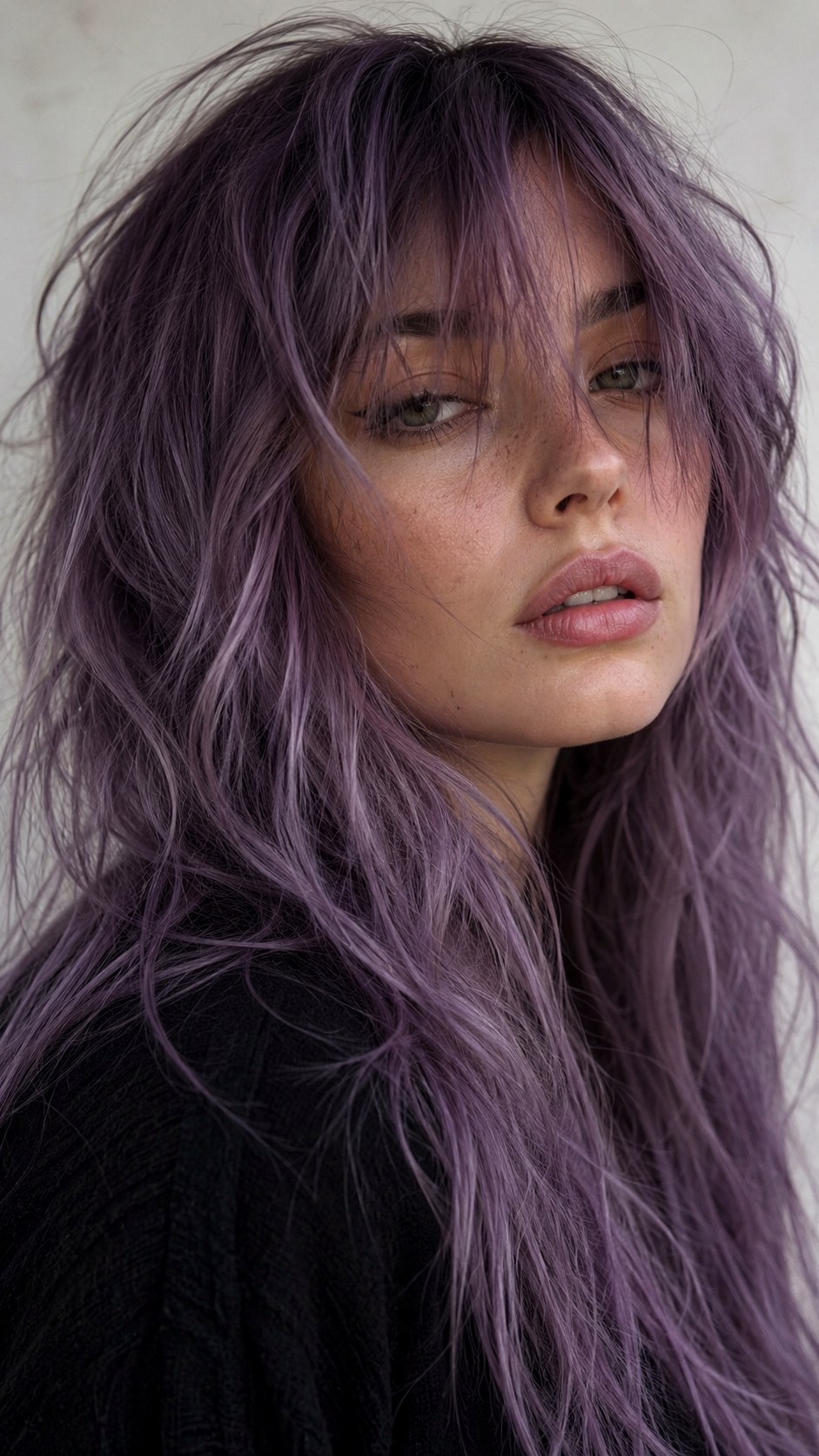 Smoky Lavender Tousled Texture - 24 Wispy Curtain Bangs Long Hair Ideas