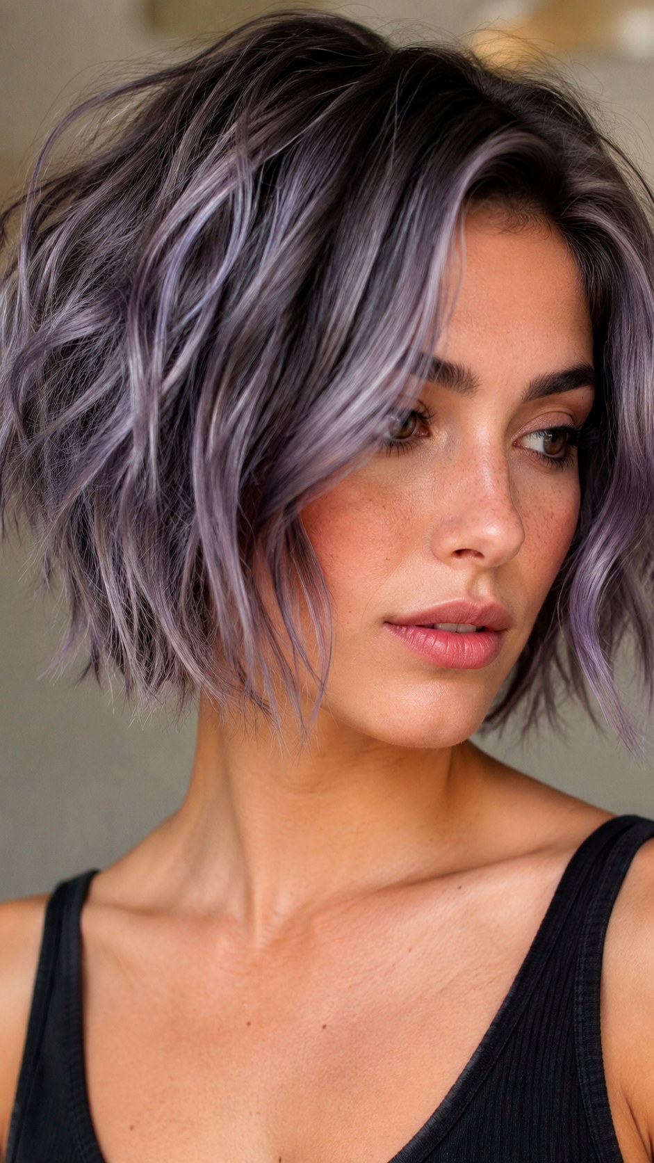 Smoky Lilac Babylights on Razored Bob - 24 short hair highlights ideas