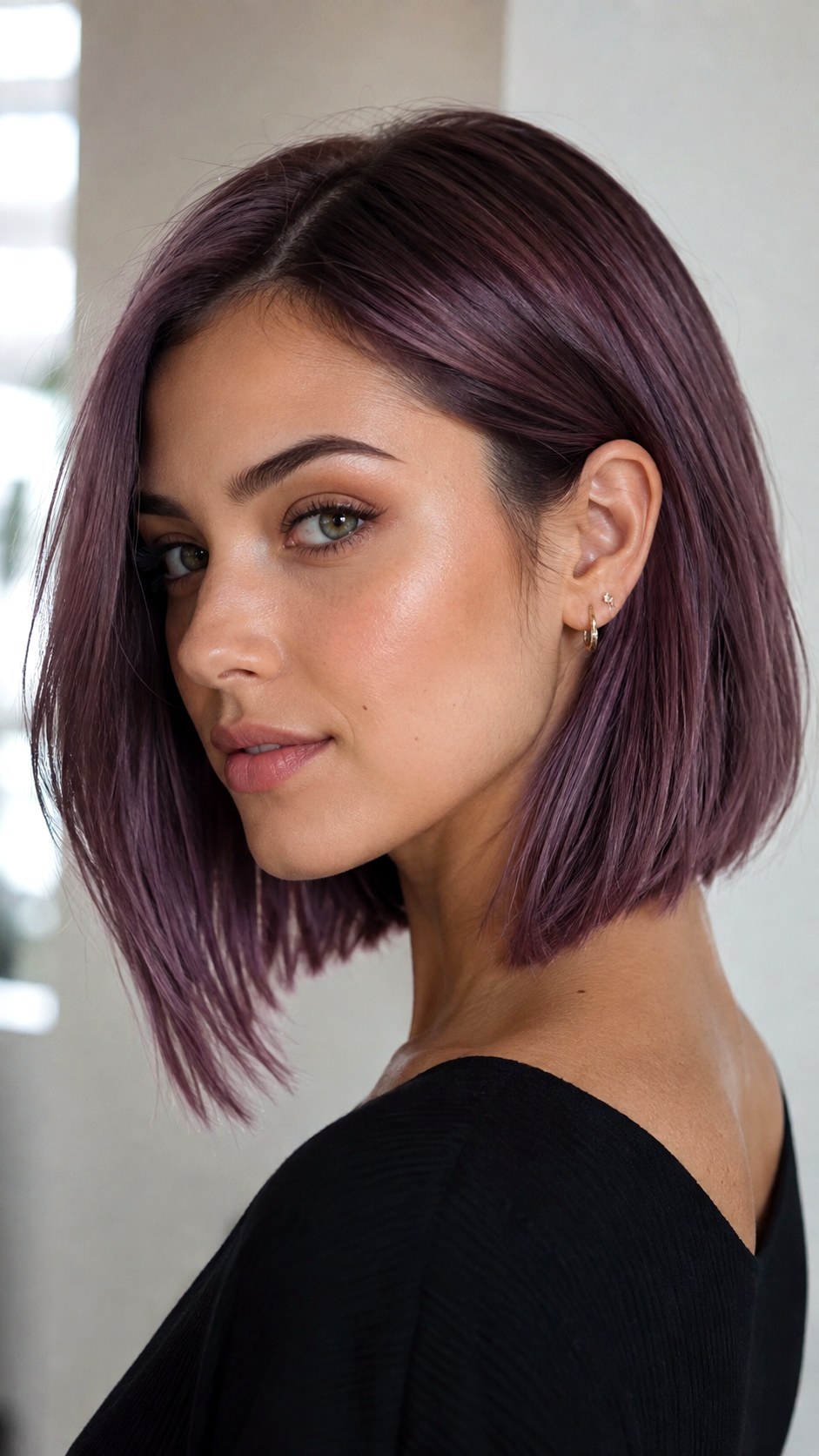 Smoky Plum Lob Haircut - 24 violet hair color ideas