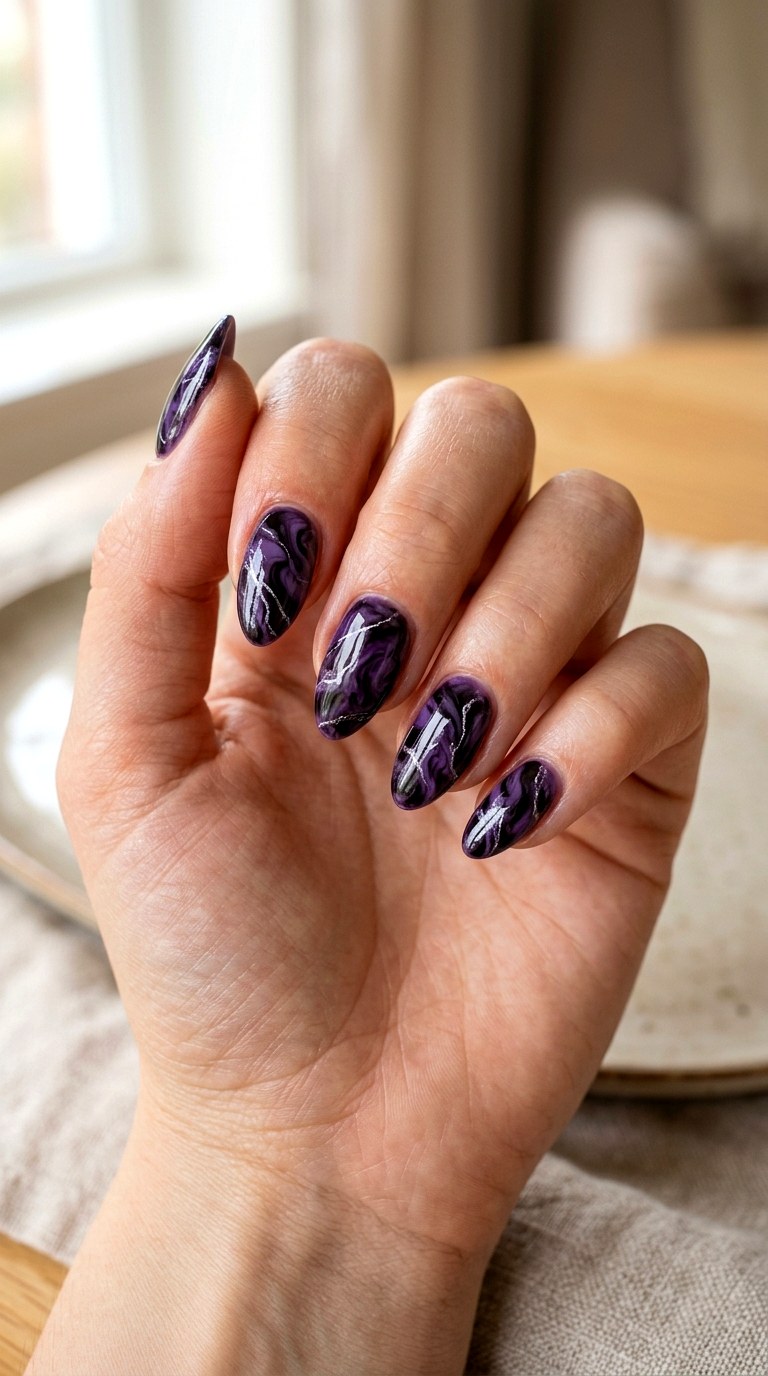 Smoky Purple Marble Nails - 20 easy halloween nail ideas