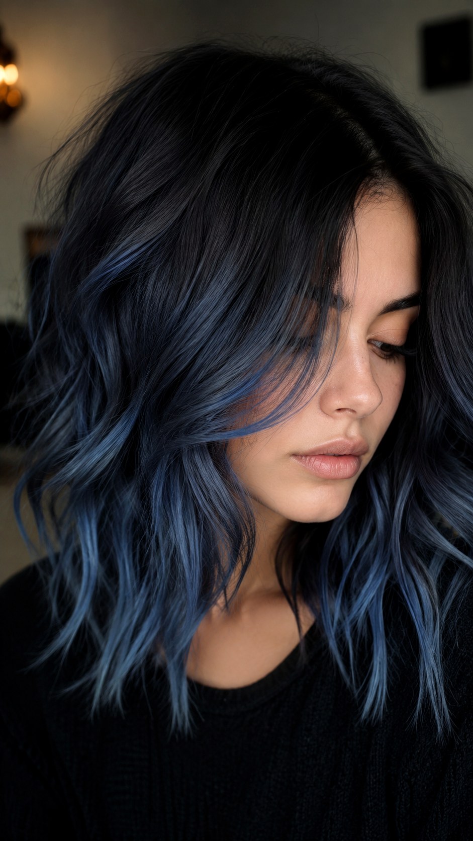 Smudged Black Denim Roots Look - 21 black hair color ideas
