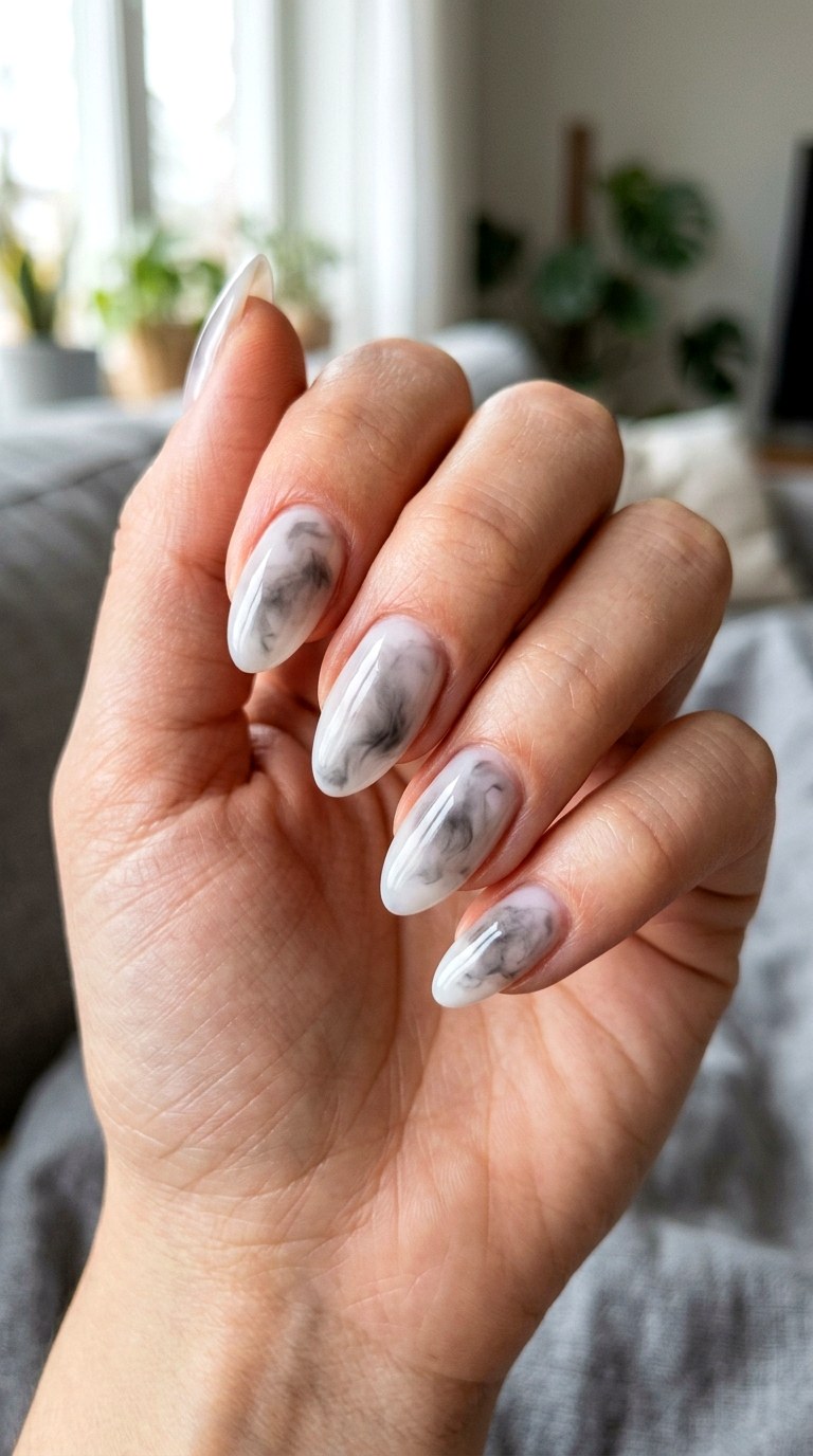 Smudged Gray Smoke Nails - 23 simple halloween nail design ideas