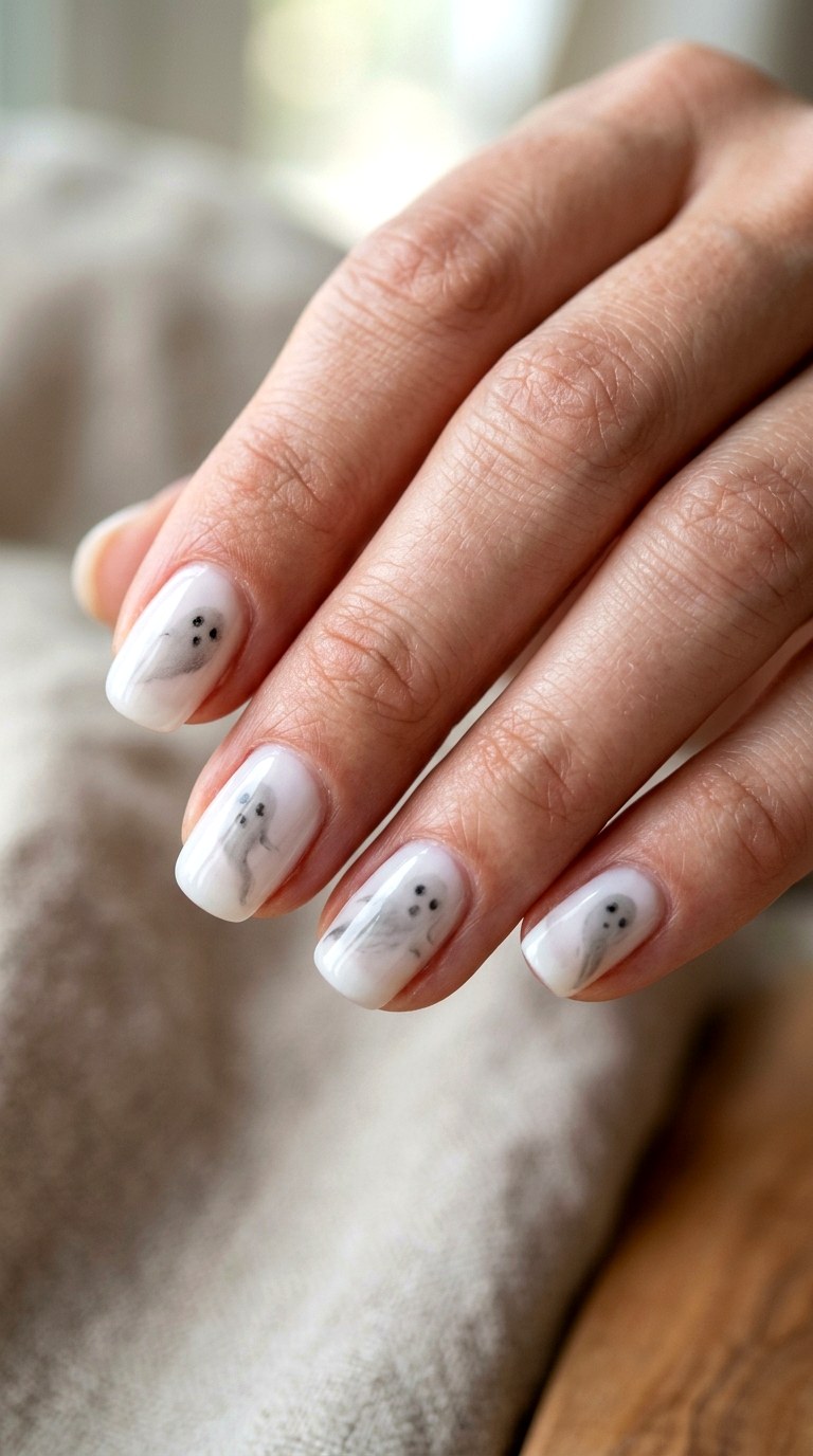 Smudged Ink Ghost Halloween Nails - 21 halloween nail inspo ideas