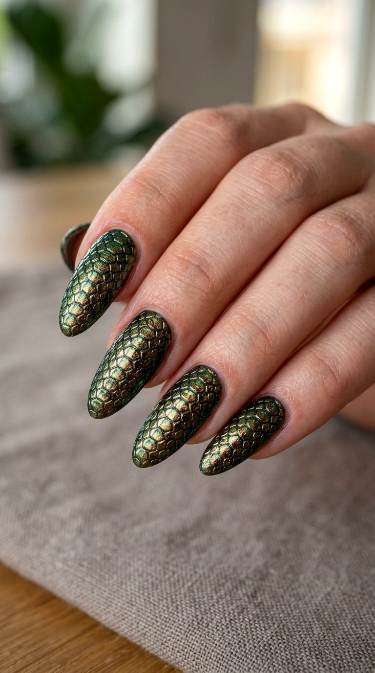 Snake Skin Metallic Nails - 24 halloween nail ideas