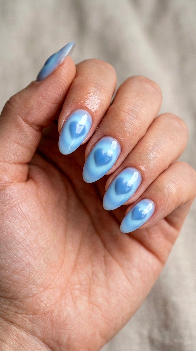 Soft Blue Aura Hearts - 21 soft blue hearts nail art inspiration ideas