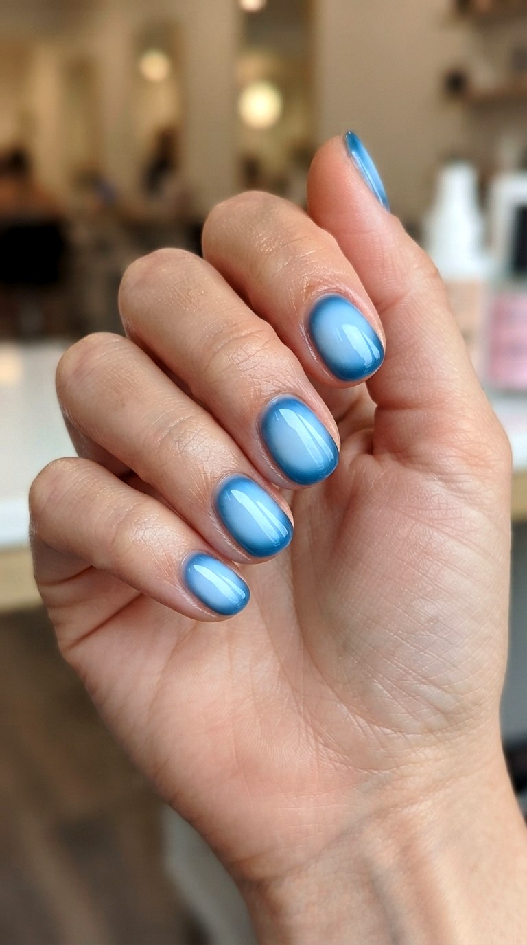 Soft Blue Aura Nails - 21 blue short nail art inspiration ideas