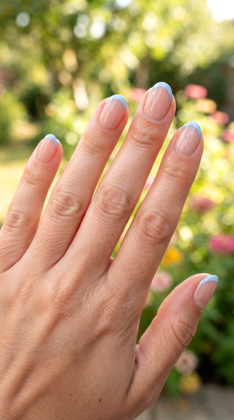 Soft Blue French Oval Nails - 24 oval short nail ideas