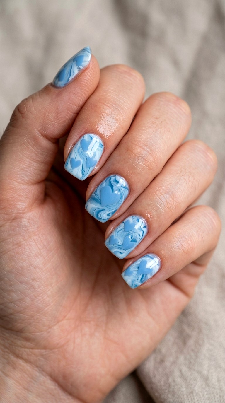 Soft Blue Heart Marble - 21 soft blue hearts nail art inspiration ideas