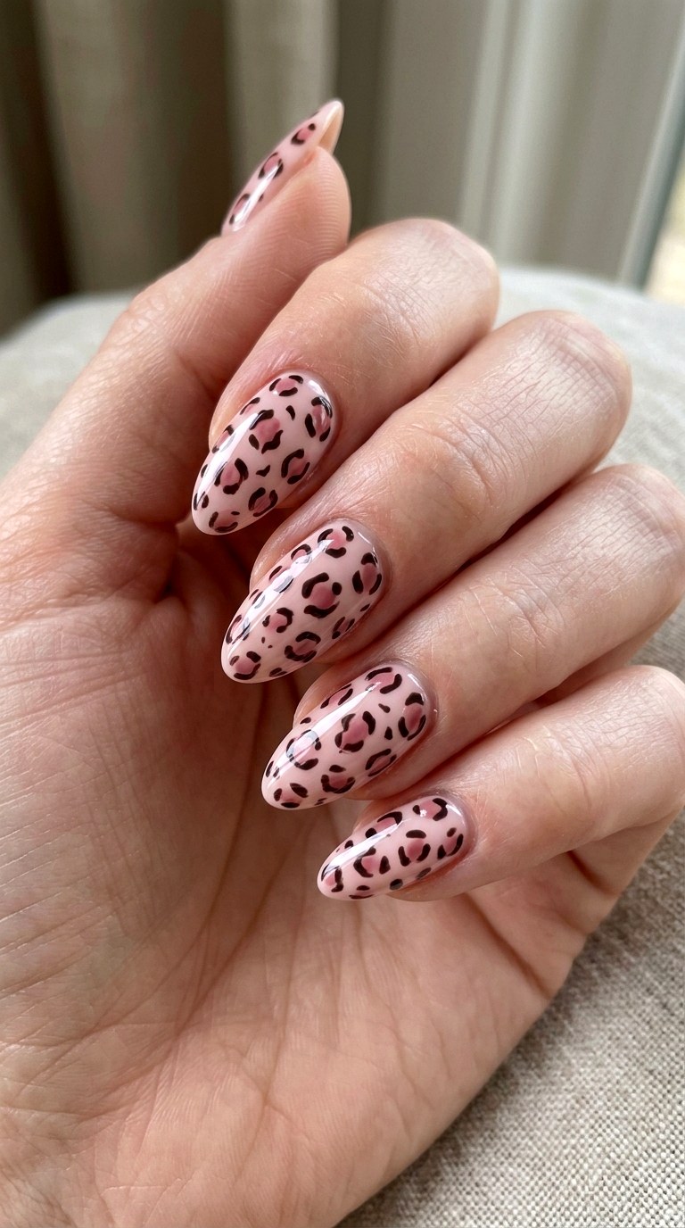Soft Blush Leopard Manicure - 20 Pink leopard nail design ideas