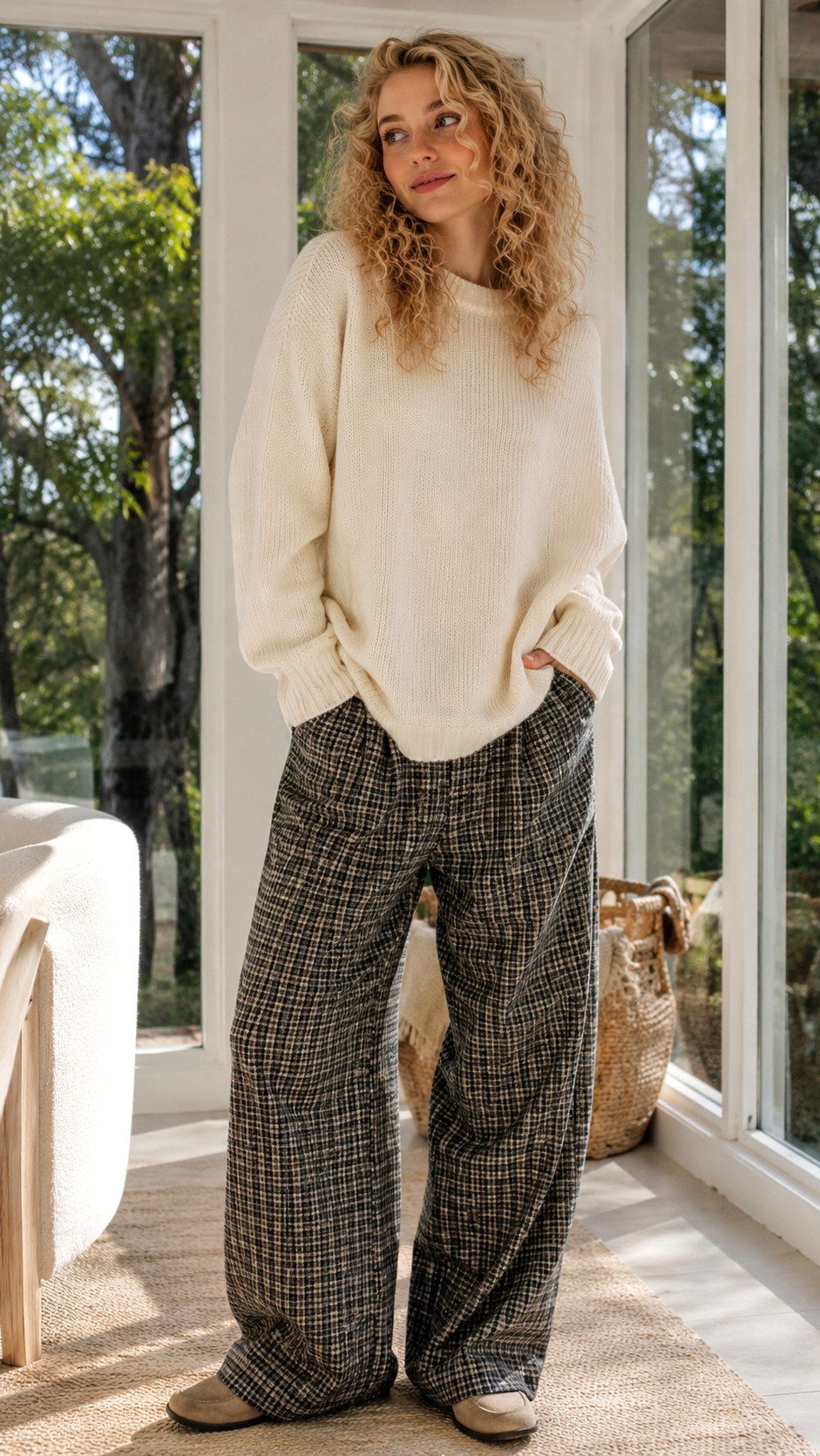 Soft Grunge Sweater With Plaid Trousers - 21 Soft Alternative Outfits Ideas