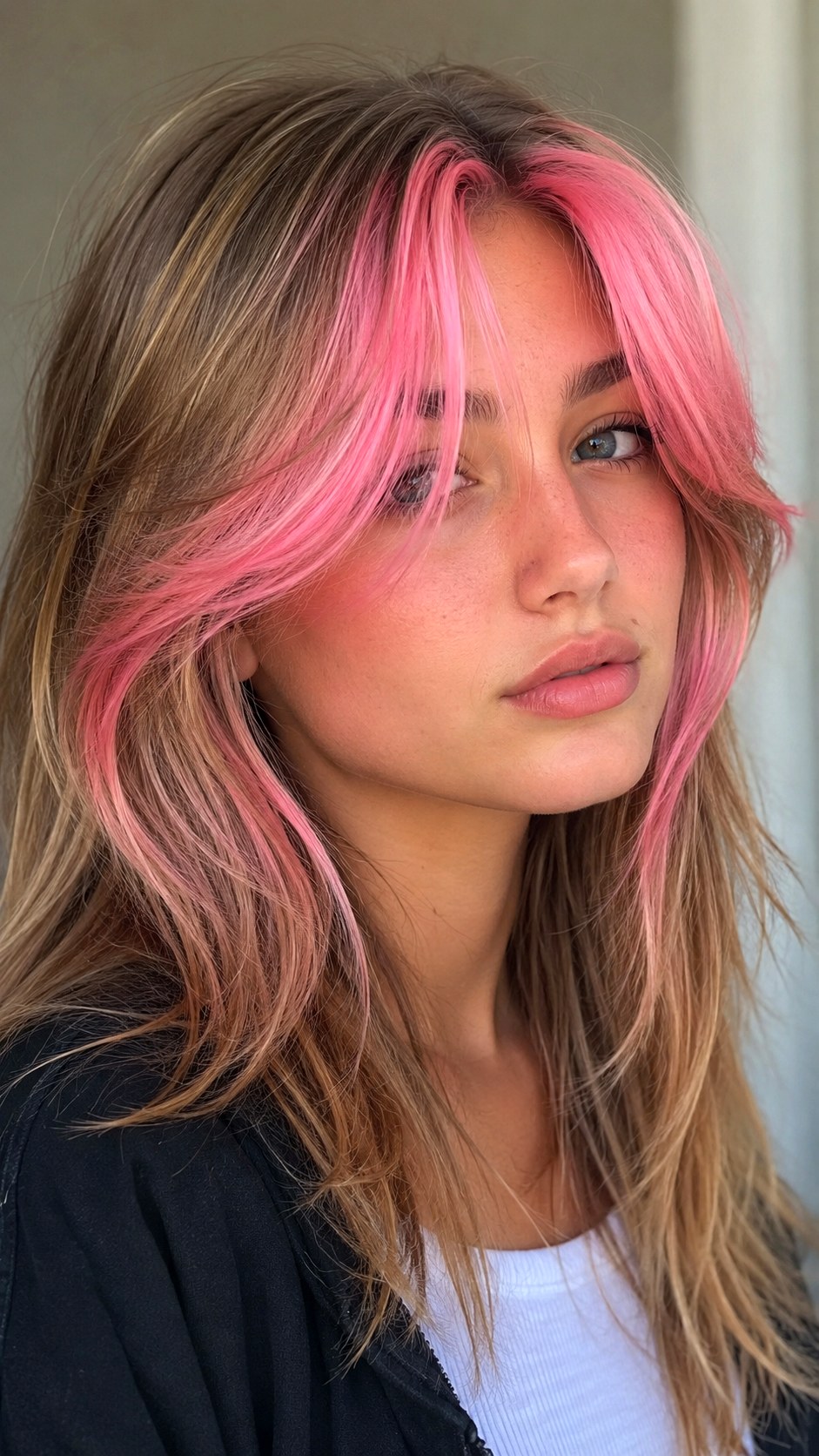 Soft Hot Pink Face Framing Curtain Bangs - 25 hot pink hair color highlights ideas