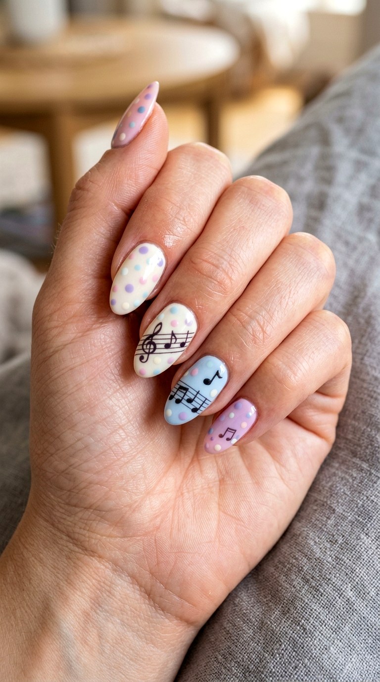 Soft Pastel Music Dots - 20 polka dots musical notes Nail design ideas