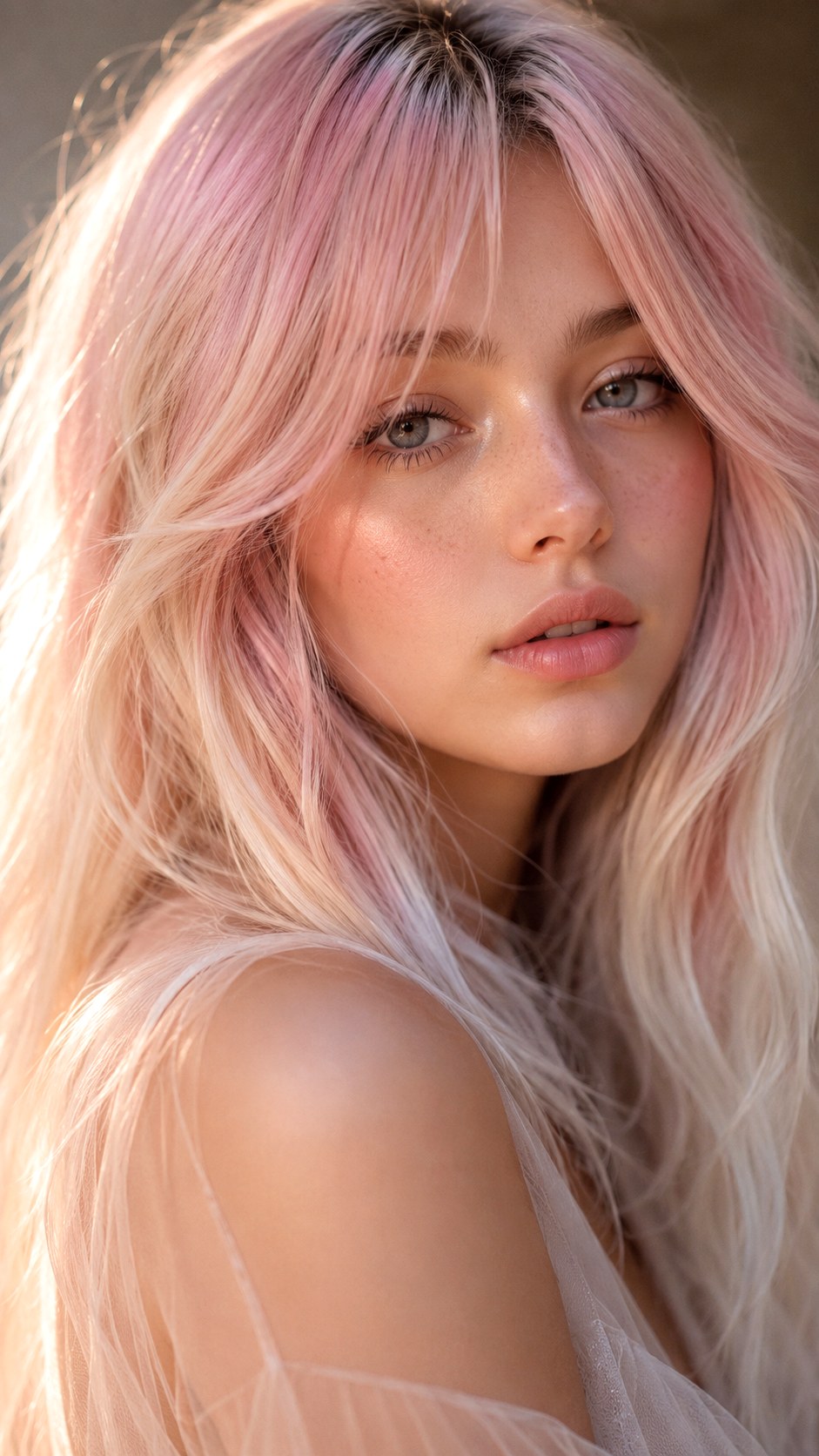 Soft Rose Gold Blended Pieces long curtain bangs - 22 Long Curtain Bangs Ideas
