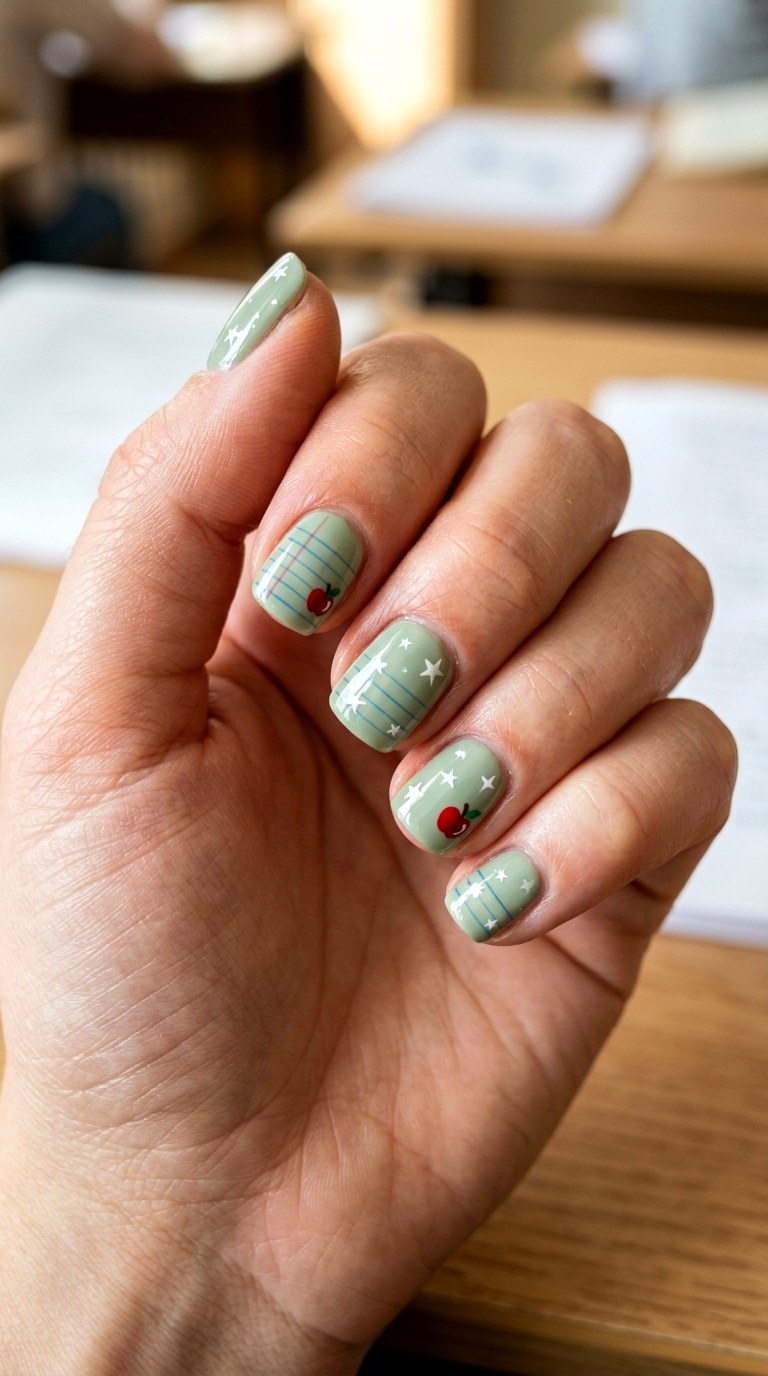 Soft Sage Green School Nails - 23 first day of school nail ideas