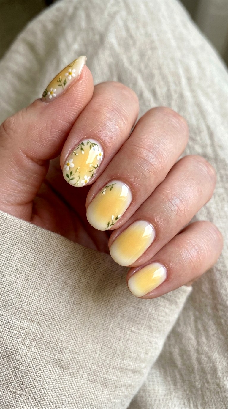 Soft Yellow Floral Aura - 21 dreamy yellow floral summer nail ideas