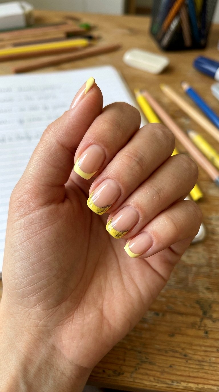 Soft Yellow Pencil Tips - 23 back to school nail art inspiration ideas
