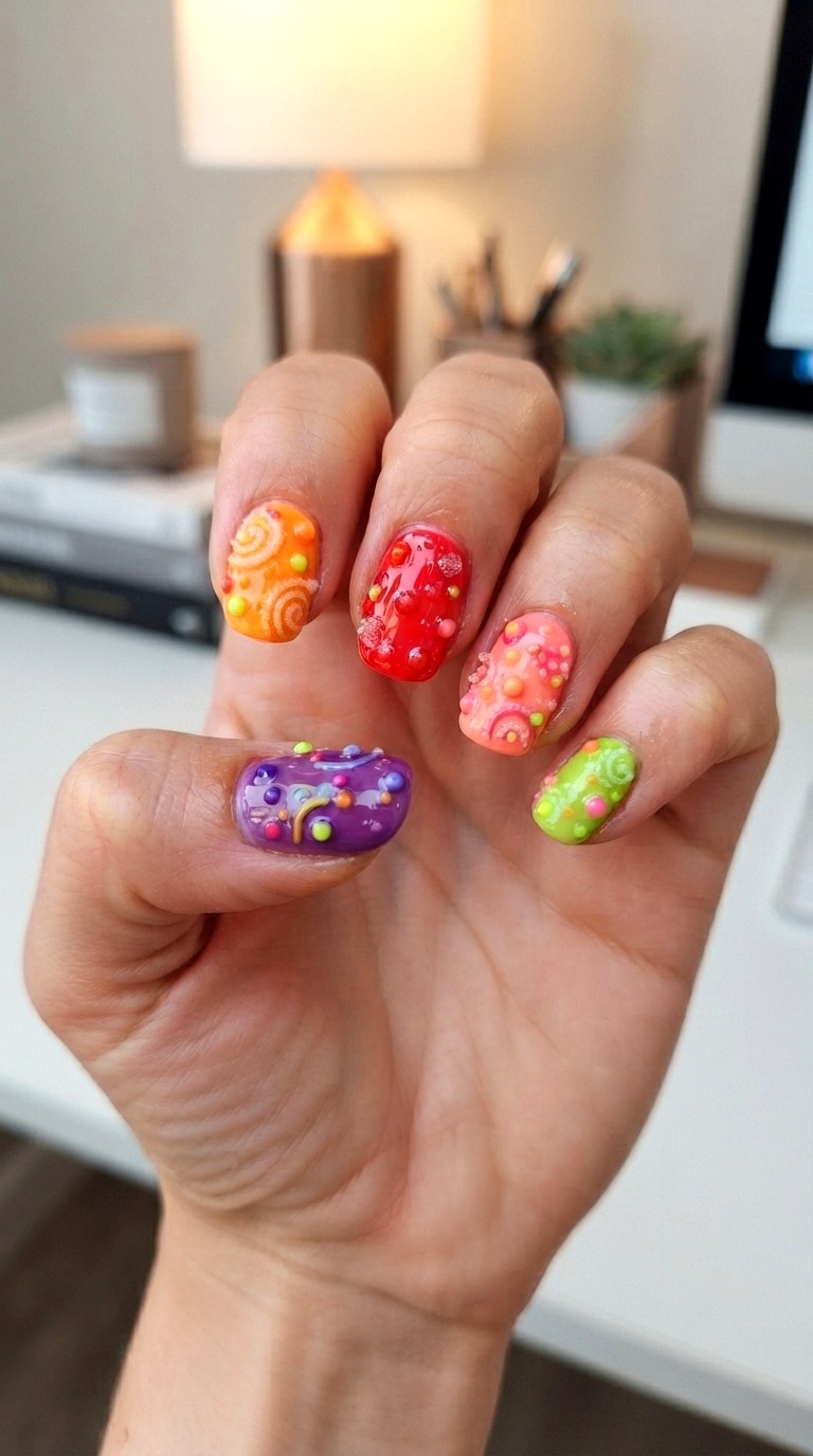 Sour Candy Neon Nails - 25 brigh spring funky nail ideas