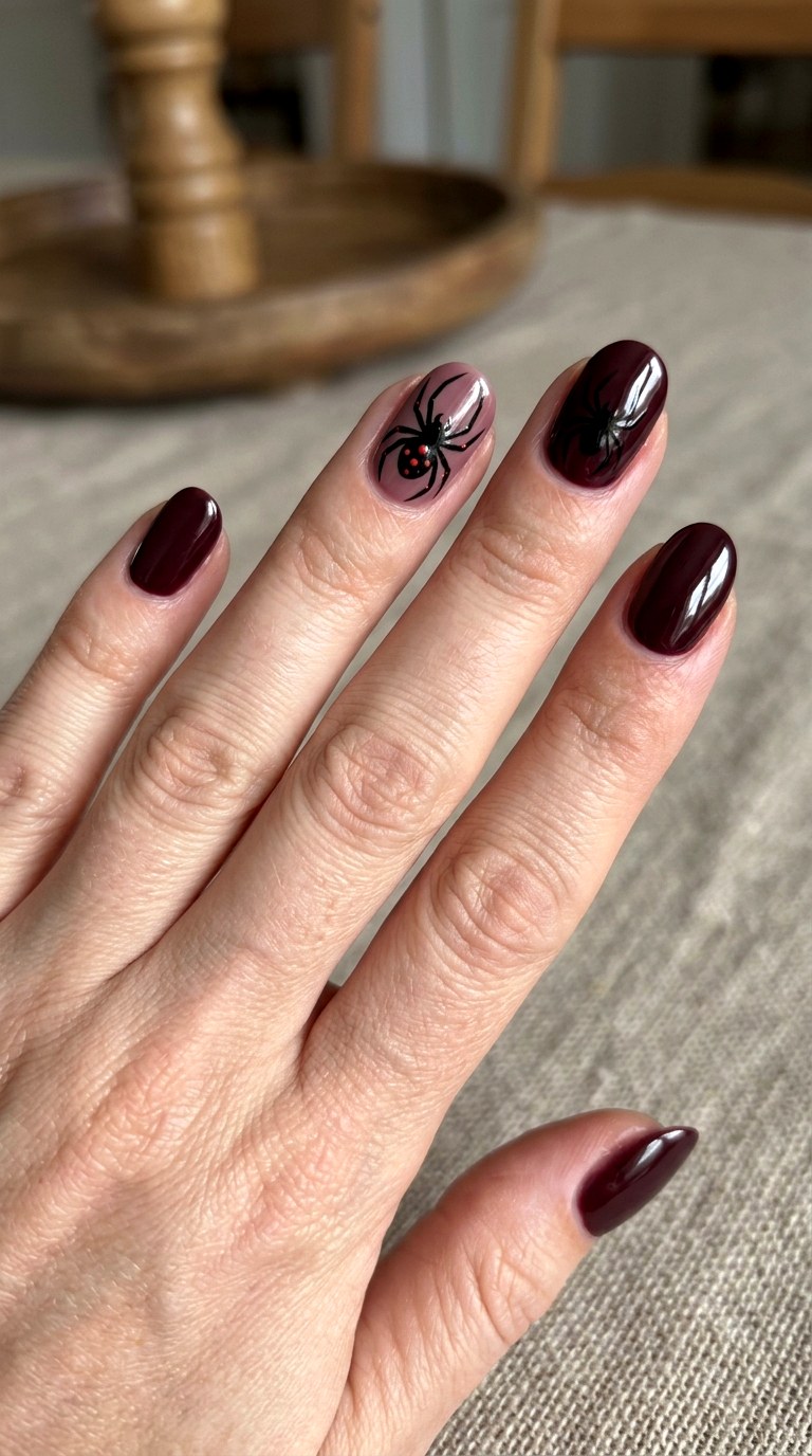 Spider Silhouette Accent Nails - 23 simple halloween nail design ideas