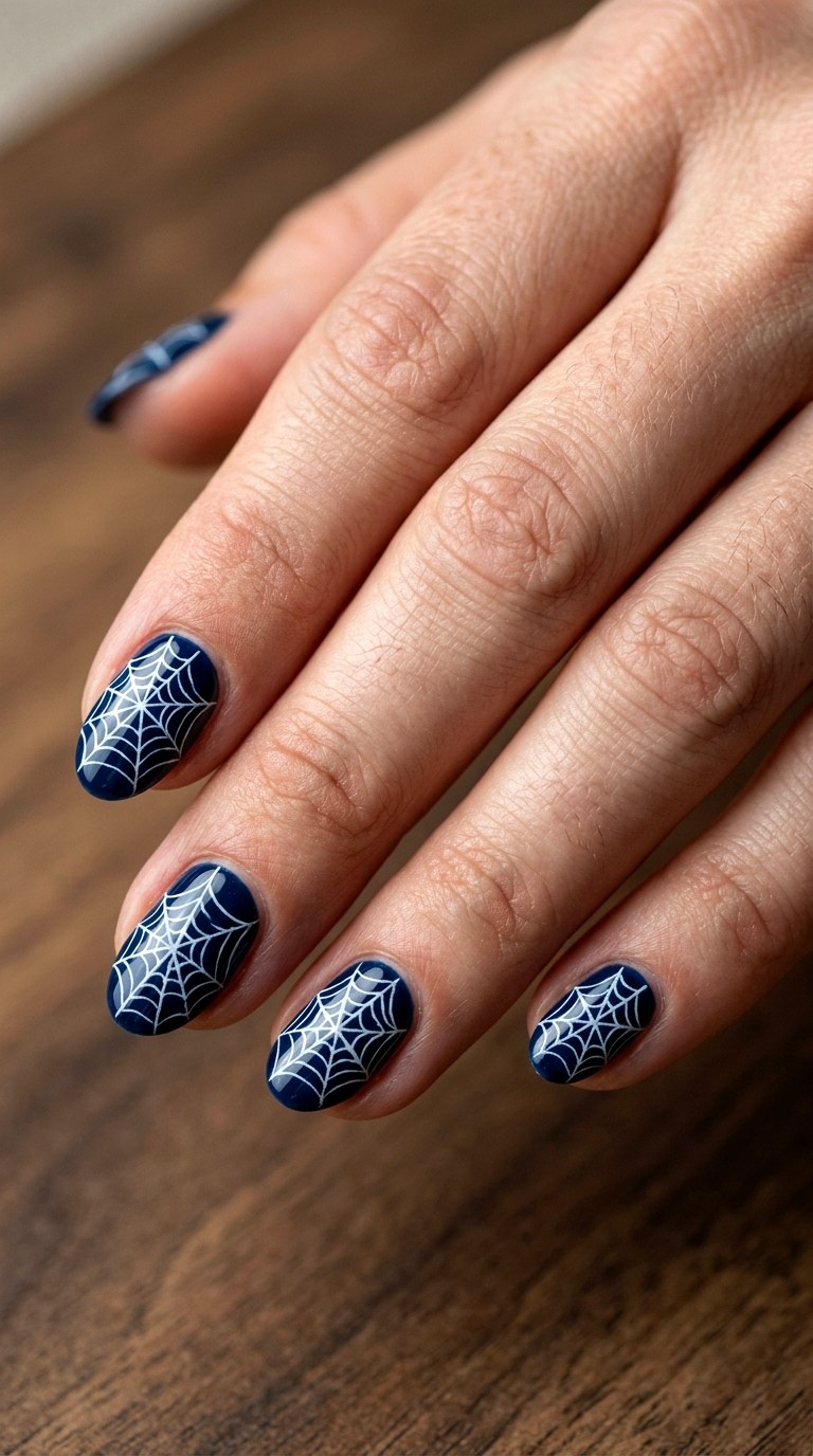Spider Web Accent Short Nails - 25 short halloween nail ideas