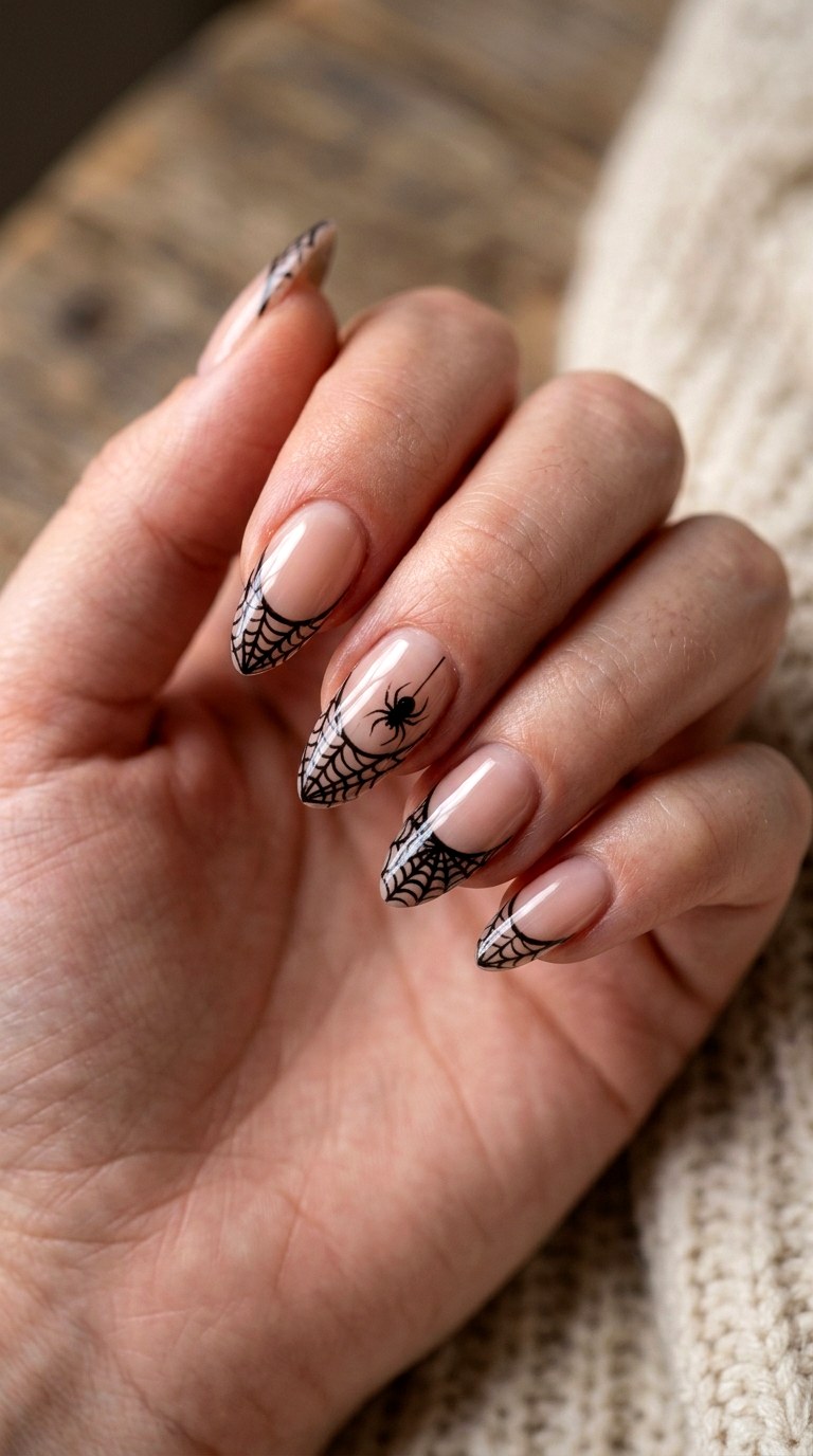 Spider Web French Tip Nails - 25 spooky nail ideas