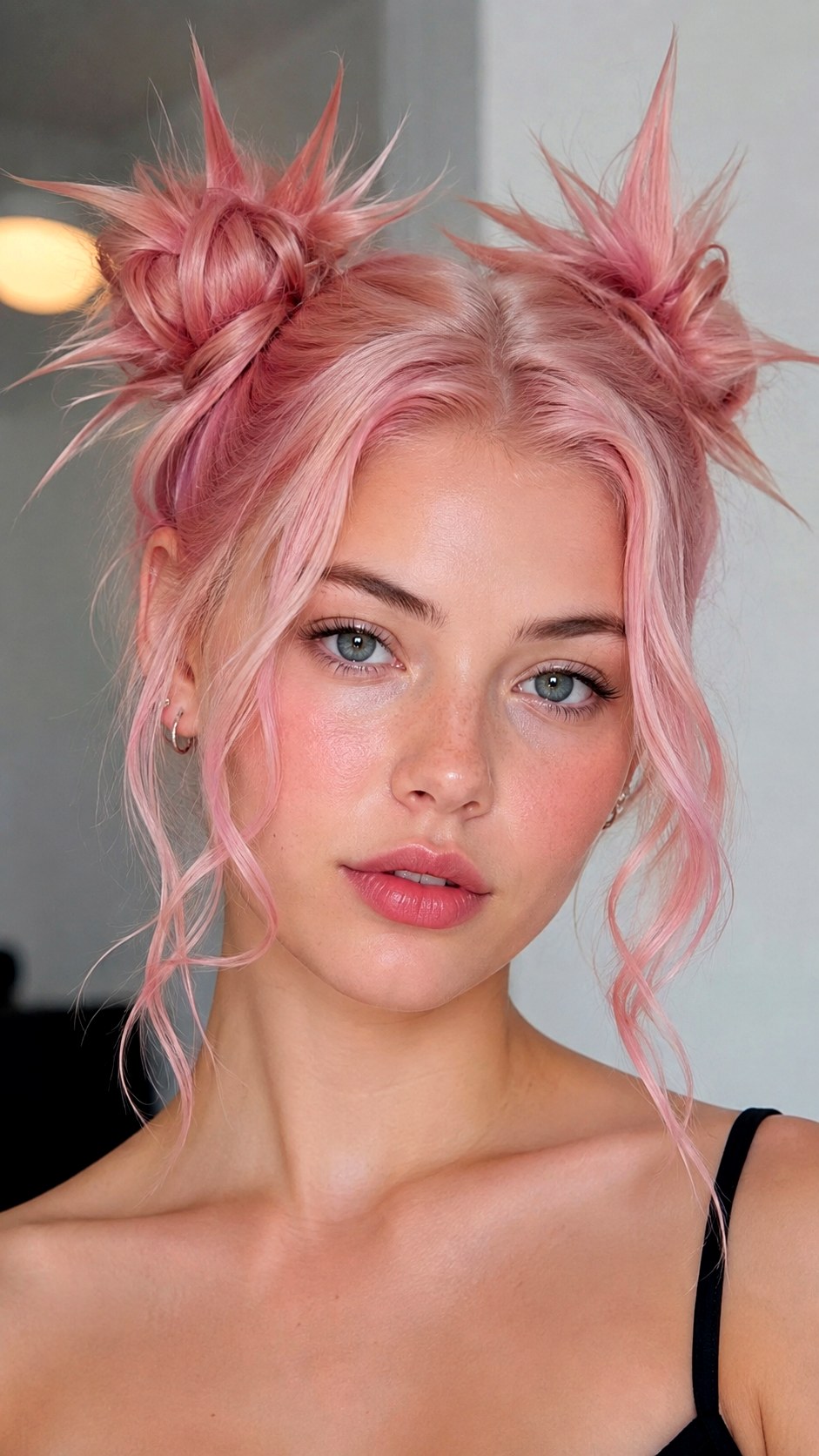 Spiky Space Buns with Face Framing - 20 spike bun hairstyle ideas