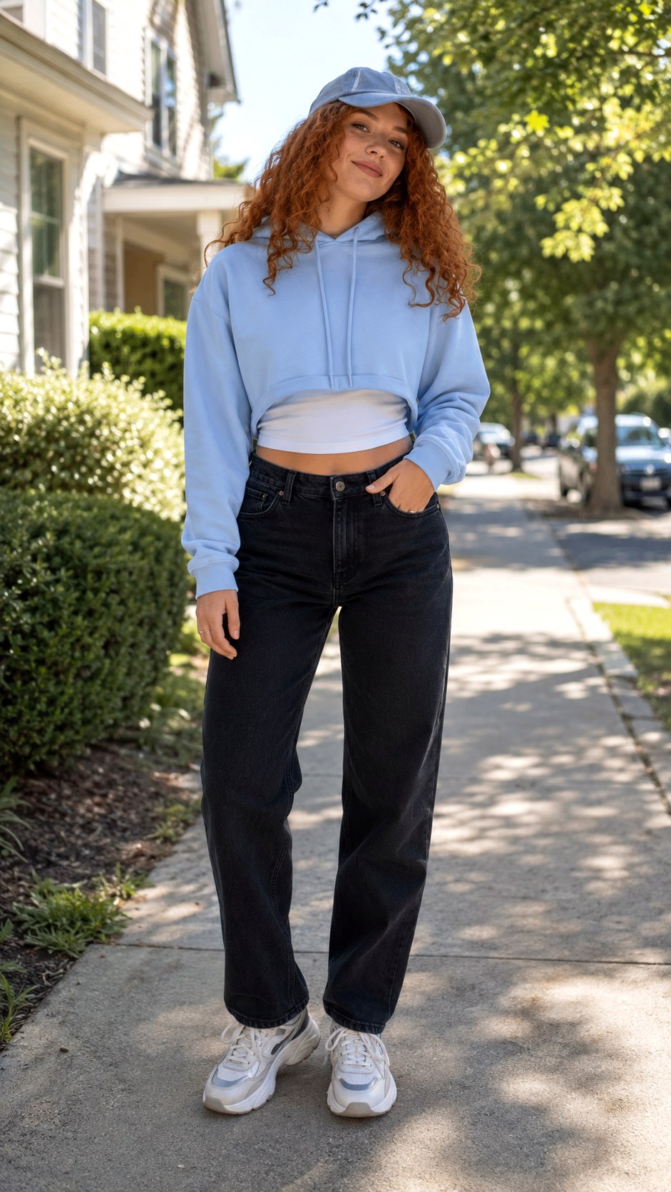 Sporty Crop Hoodie Black Washed Jeans - 20 Black Washed Jeans outfit Ideas