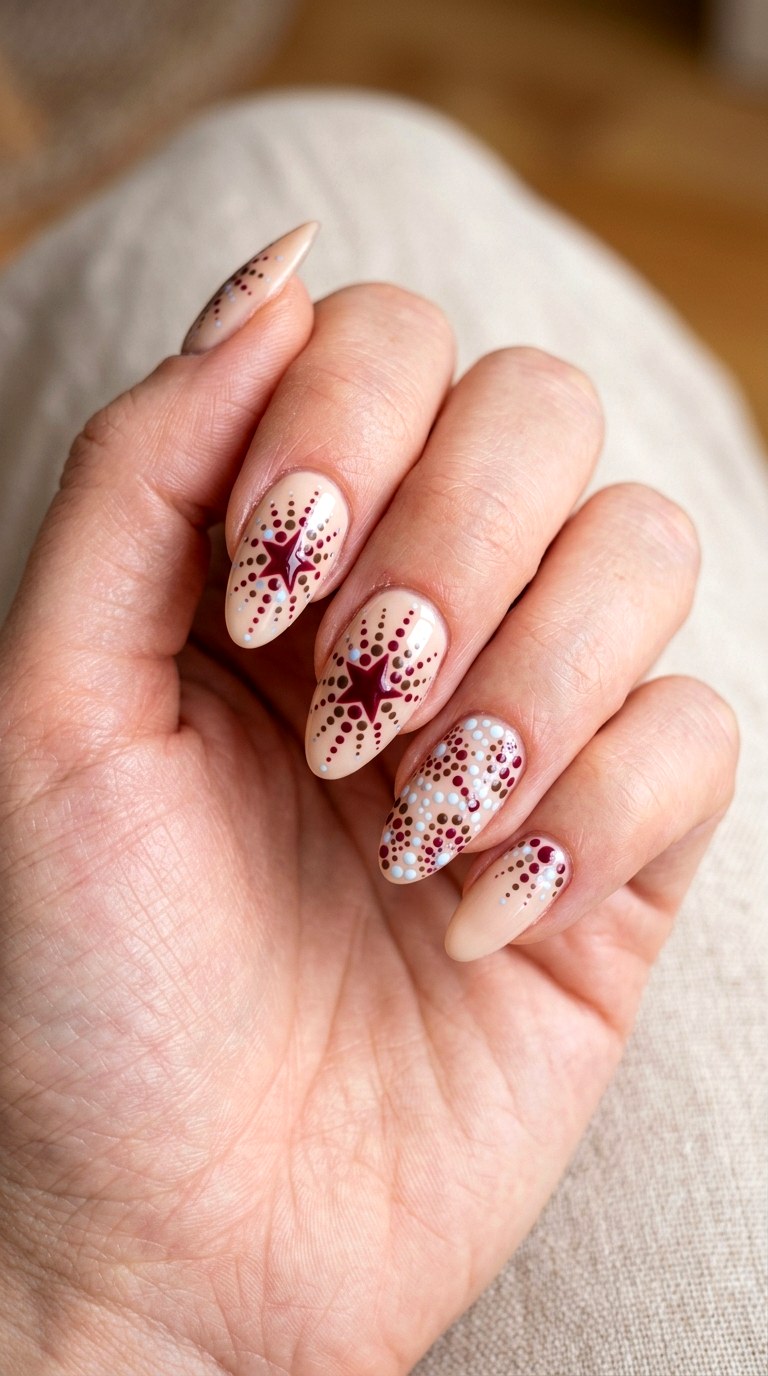Starburst Polka Dot Nails - 20 Star and polka dots Nail design ideas