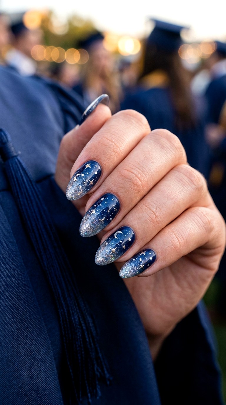 Starry Night Graduation Nails - 25 graduation Nail art inspiration ideas