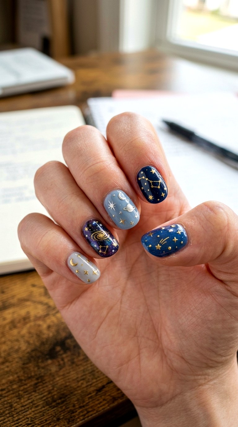 Starry Study Session Nails - 23 first day of school nail ideas