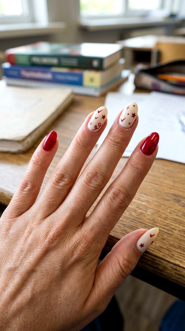 Straight A Red Accent Nails - 25 back to school nail ideas