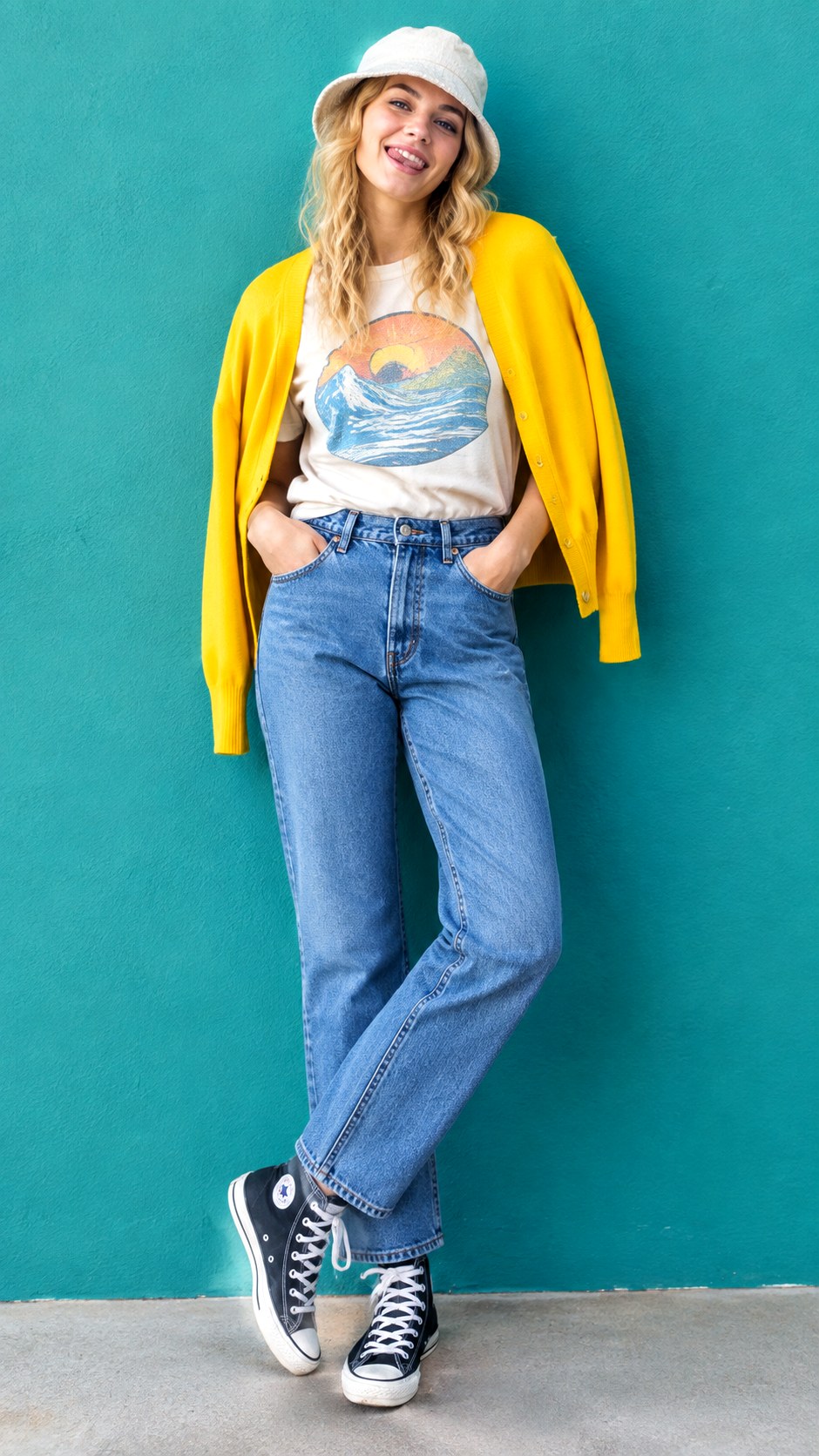 Straight Leg Jeans and Graphic Tee - 24 Denim Outfits for Women Ideas