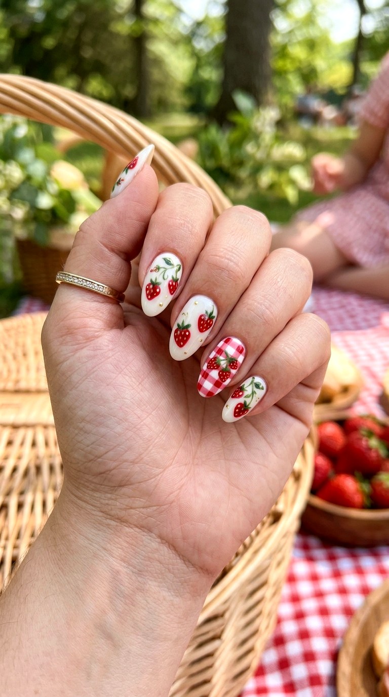 Strawberry Picnic Nails - 25 cute summer nail ideas