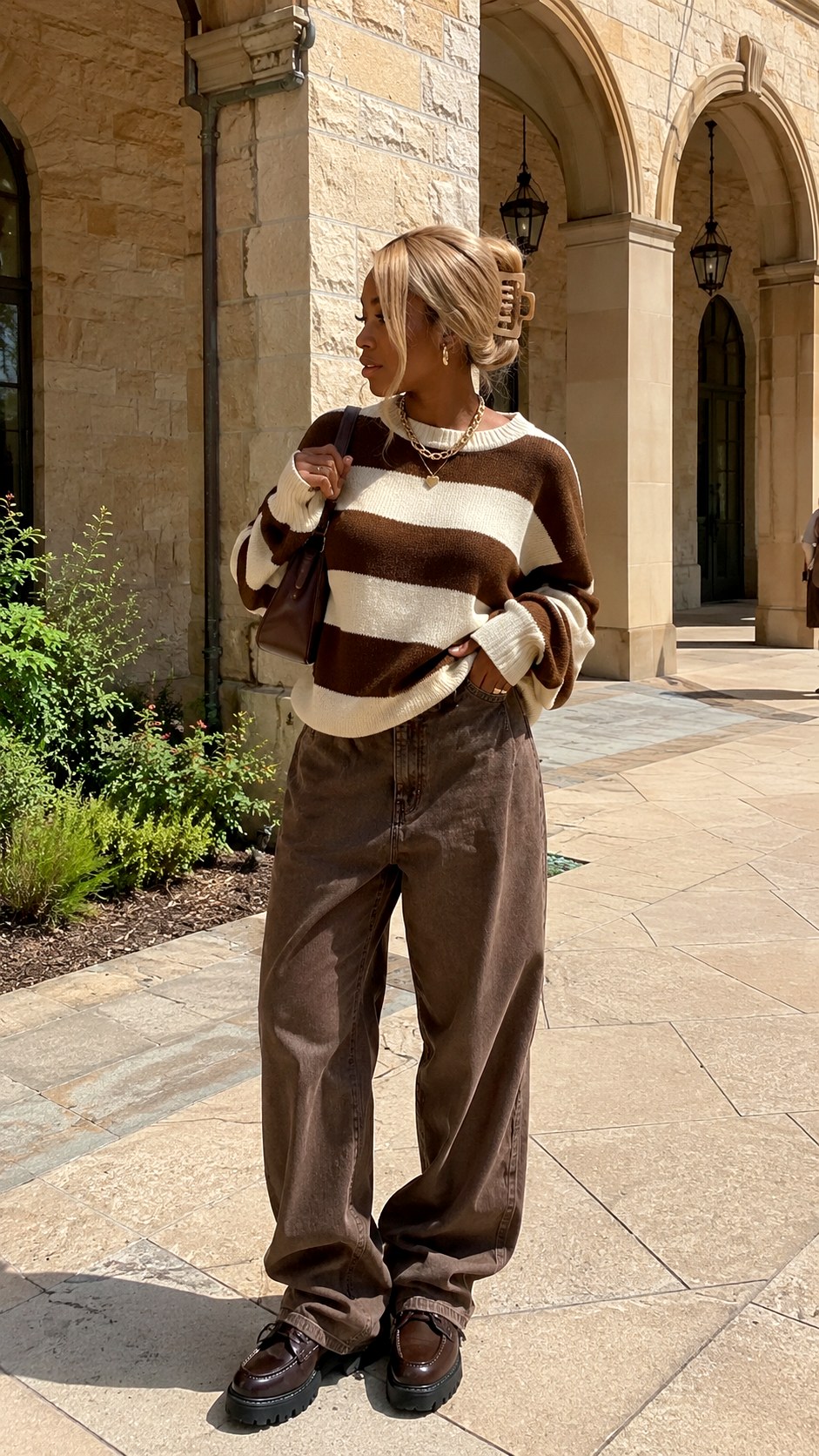 Striped Knit Sweater With Baggy Jeans - 25 Indie Aesthetic Outfits Ideas