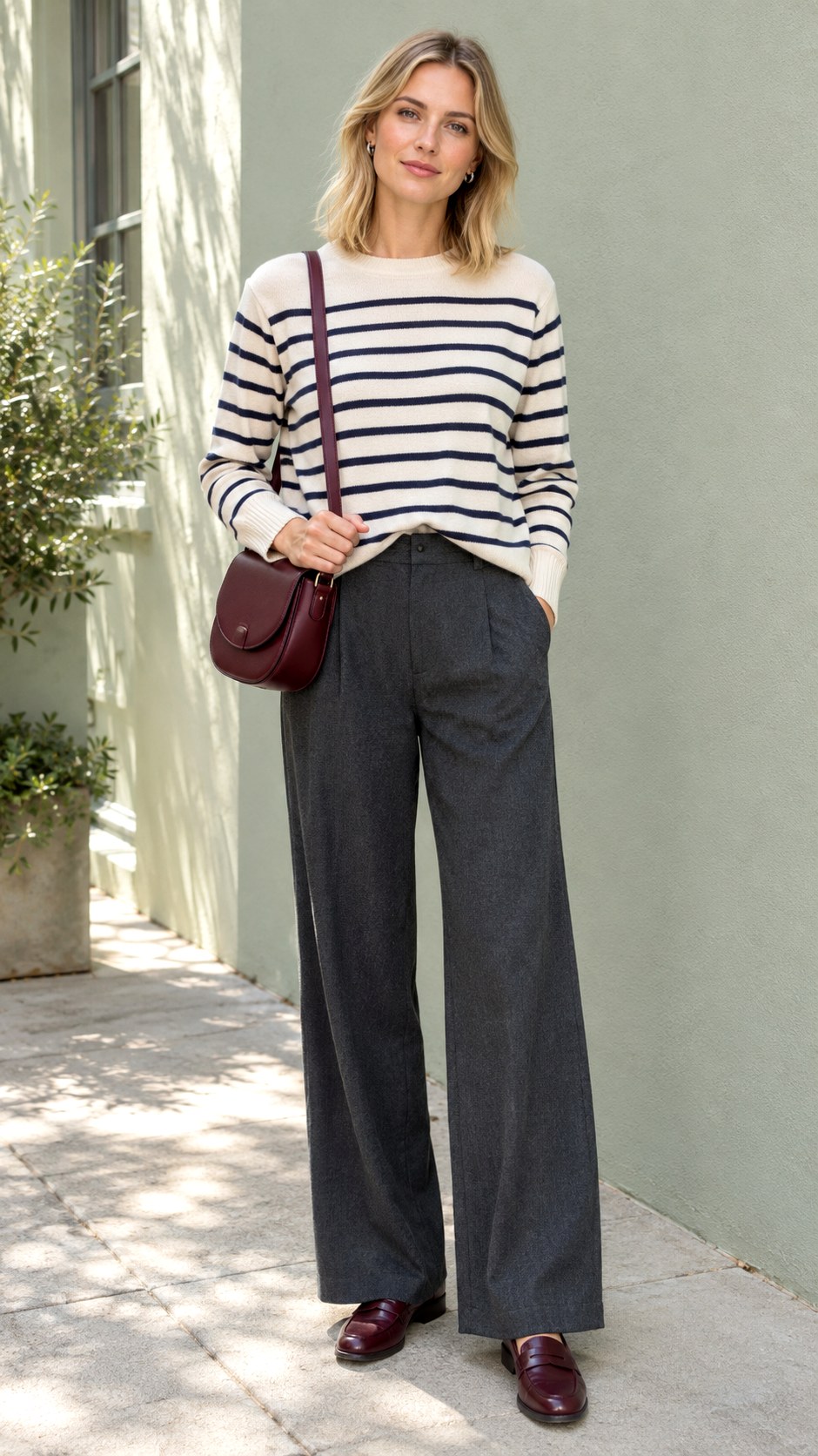 Striped Sweater With Wide Leg Trousers - 20 comfy fall outfits